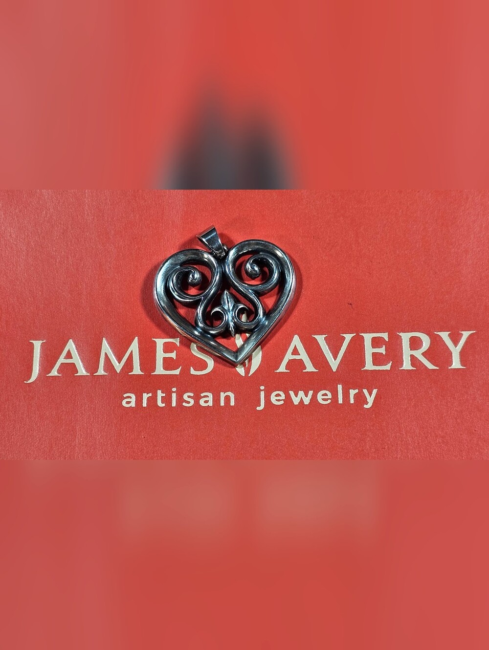 Retired JAMES AVERY Sterling French Scroll Heart Fleur Pendant